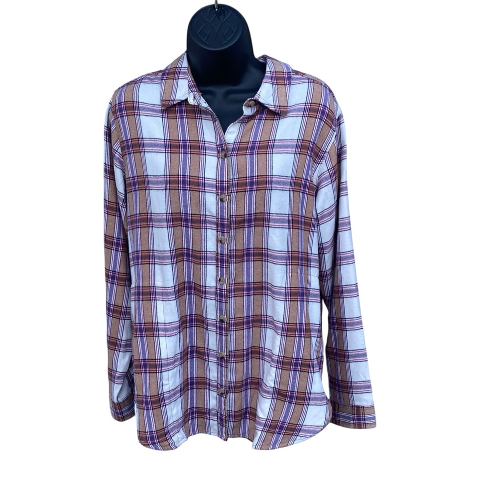 Jachs Girlfriend Plaid‎ Button-Up Shirt - Purple and White Size Small Pockets